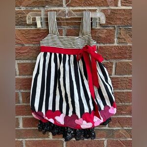 Girls Striped Dress with Heart Accents Valentine’s Day size 5 NWT